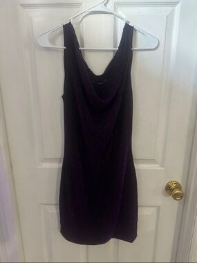 Armani Exchange Shimmer Cowl Neck Mini Dress - Purple